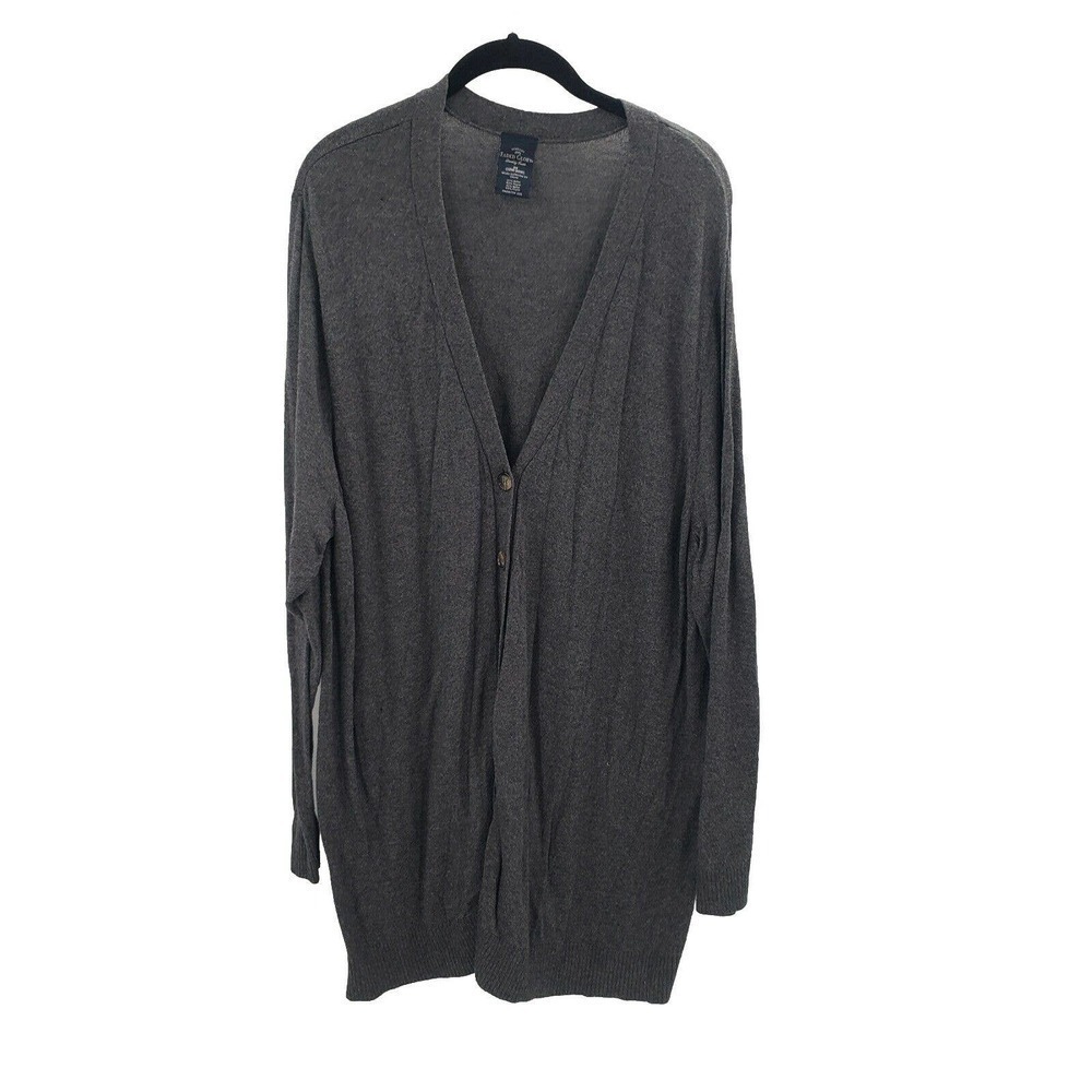 Faded Glory Gray Sweater Cardigan Womens 2x Button Front V Neck Boyfriend Long